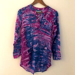 BAMBOO Threads Vibrant tie dye boho beach cover up midi dress purple pink SZ S/M